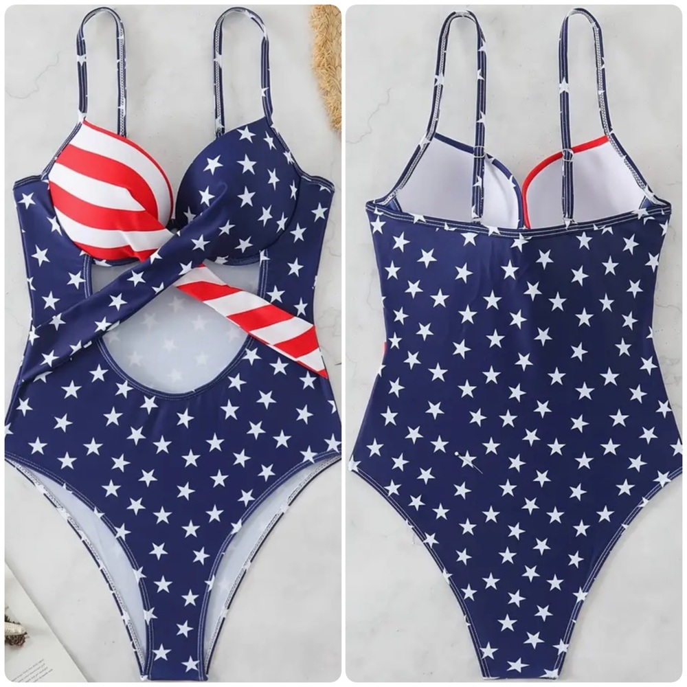 American Flag Stars Stripes Push Up Swimsuit - Picture 7 of 13